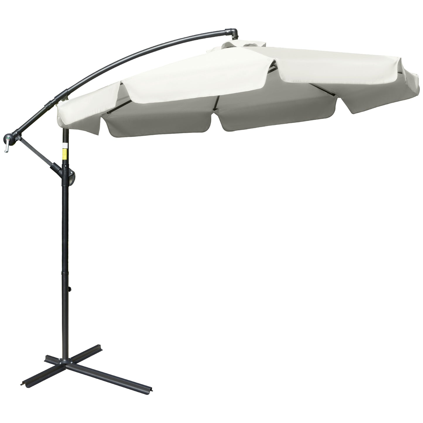 Photo of Outsunny 2.7m Garden Banana Parasol Cantilever Umbrella with Crank Handle and Cross Base for Outdoor, Hanging Sun Shade, Cream White in White colour on a white background