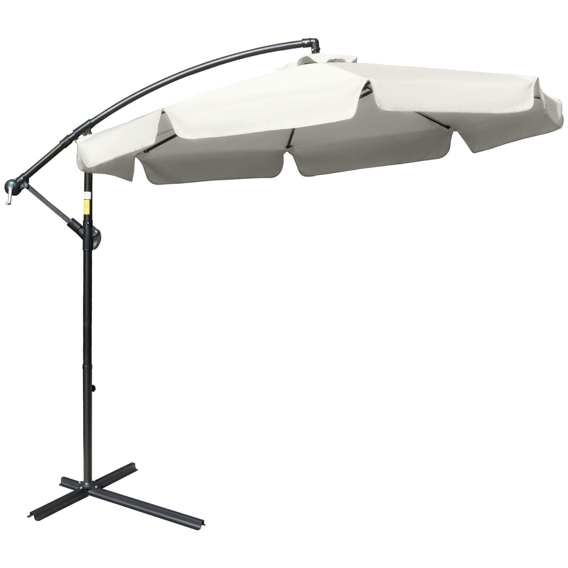 Photo of Outsunny 2.7m Garden Banana Parasol Cantilever Umbrella with Crank Handle and Cross Base for Outdoor, Hanging Sun Shade, Cream White in White colour on a white background
