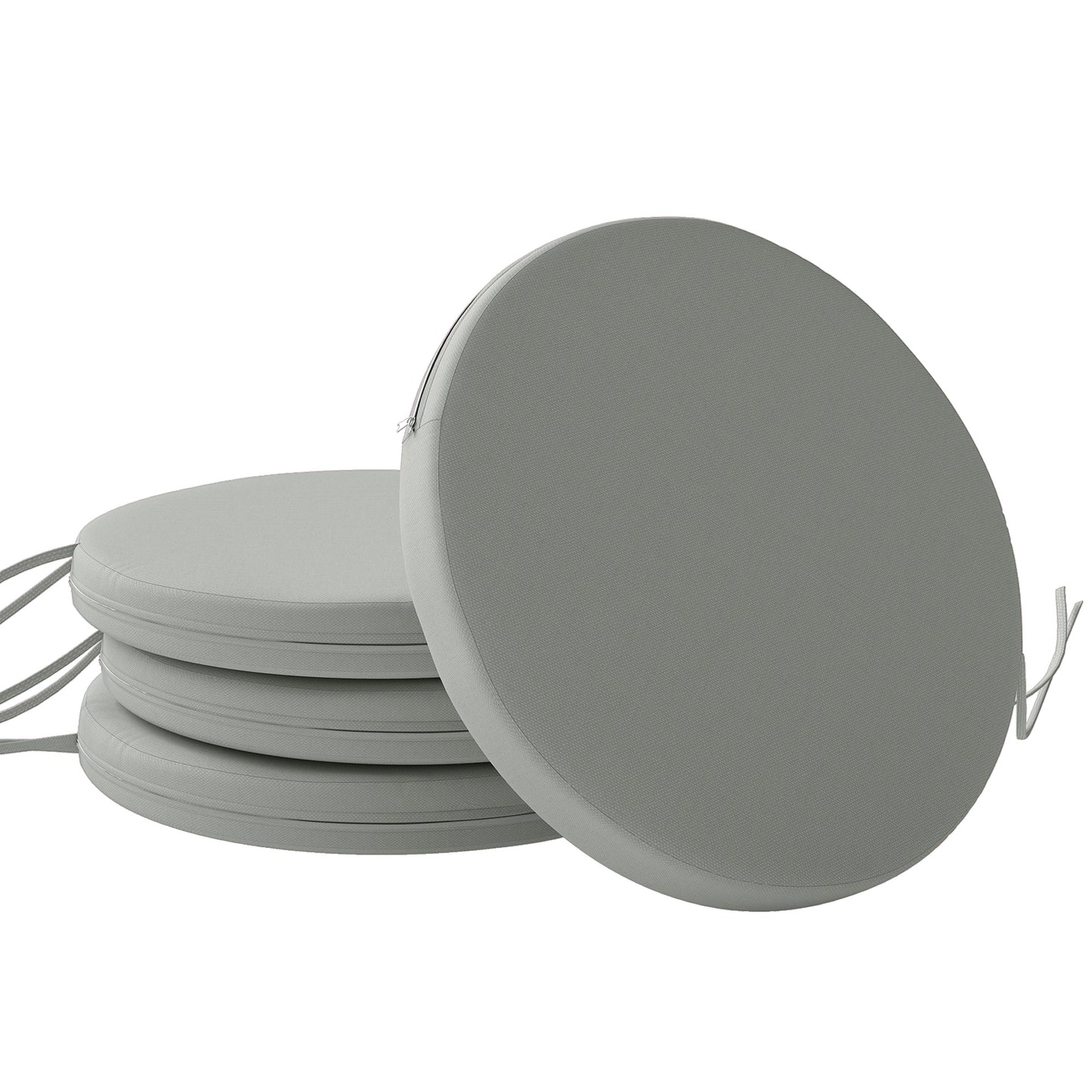 Photo of Outsunny Outdoor Bistro Chair Cushions Set of 4 with Removable Cover, 41 x 41 x 5 cm Round Seat Cushions with Ties, Light Grey in Grey colour on a white background