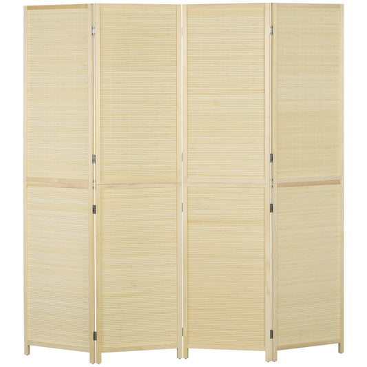 Photo of HOMCOM Room Divider, Freestanding Privacy Screen, 4 Panel Folding, 180 x 180cm, Natural in Natural colour on a white background