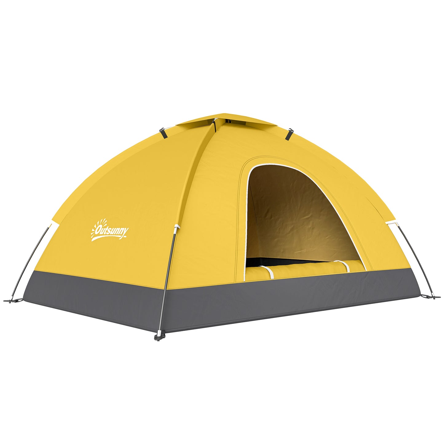 Photo of Outsunny 2 Person Camping Tent, Dome Tent with Zipped Doors, Storage Pocket, Portable Handy Bag, Yellow in Yellow colour on a white background