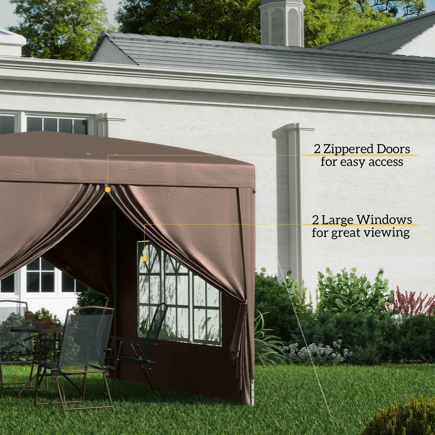 Outsunny 3x3(m) Pop-Up Gazebo, with Curtain Walls and Windows, Coffee