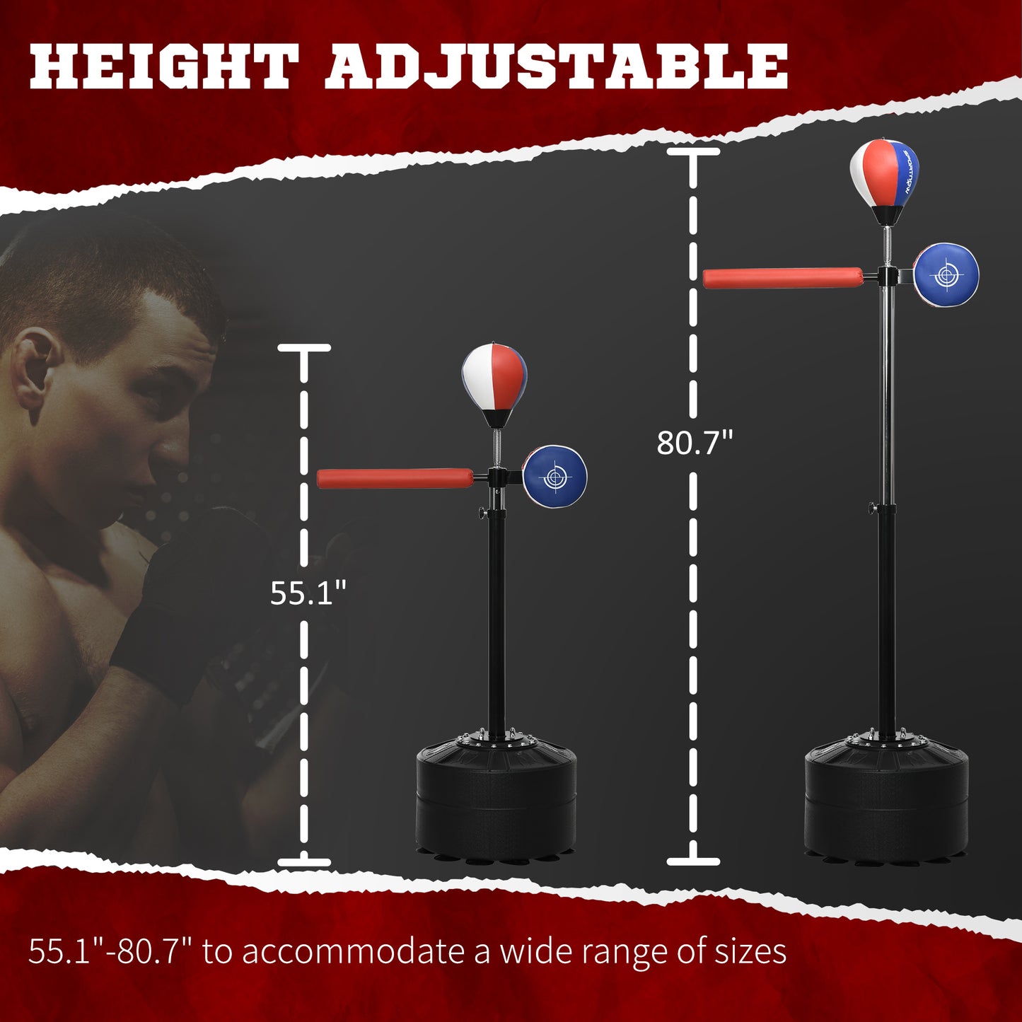 SPORTNOW Adjustable Speed Bag, Boxing Bag, with Stand, Reflex Bar, Punching Pad, Multicoloured