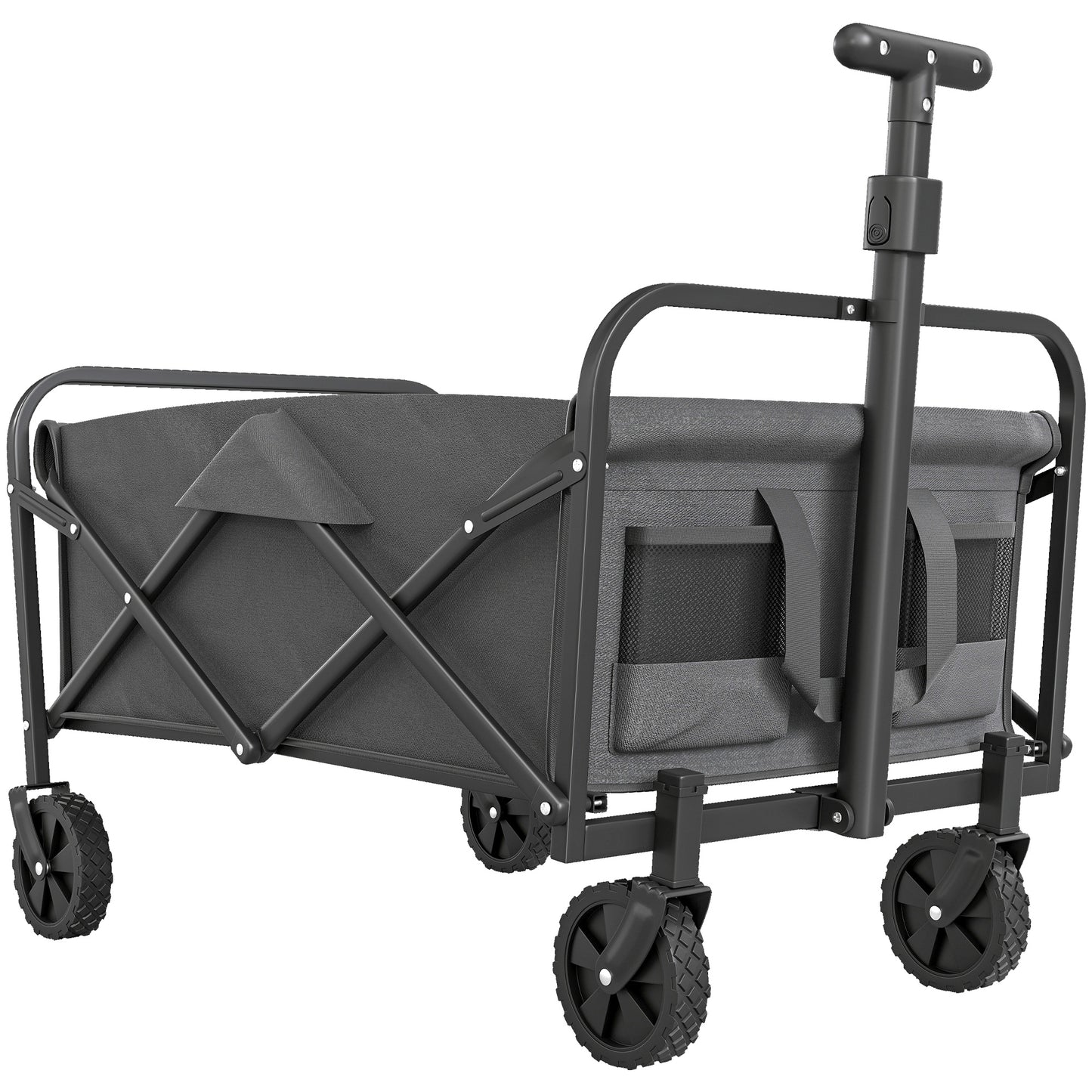 Photo of Outsunny 93L Festival Trolley on Wheels, Garden Folding Trolley Cart, 120kg Heavy Duty Collapsible Folding Wagon with Adjustable Handle and Carrying Bag for Beach, Camping, Festival, Grey in Grey colour on a white background