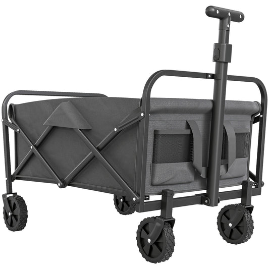 Photo of Outsunny 93L Festival Trolley on Wheels, Garden Folding Trolley Cart, 120kg Heavy Duty Collapsible Folding Wagon with Adjustable Handle and Carrying Bag for Beach, Camping, Festival, Grey in Grey colour on a white background
