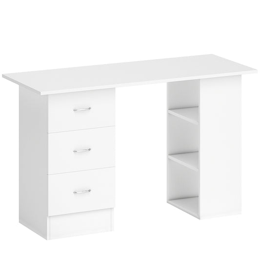 Photo of HOMCOM Computer Desk, Home Office Desk, Writing Table, PC Workstation with 3 Storage Shelves and 3 Drawers for Working, Study, 120 x 49 x 72 cm, White in White colour on a white background