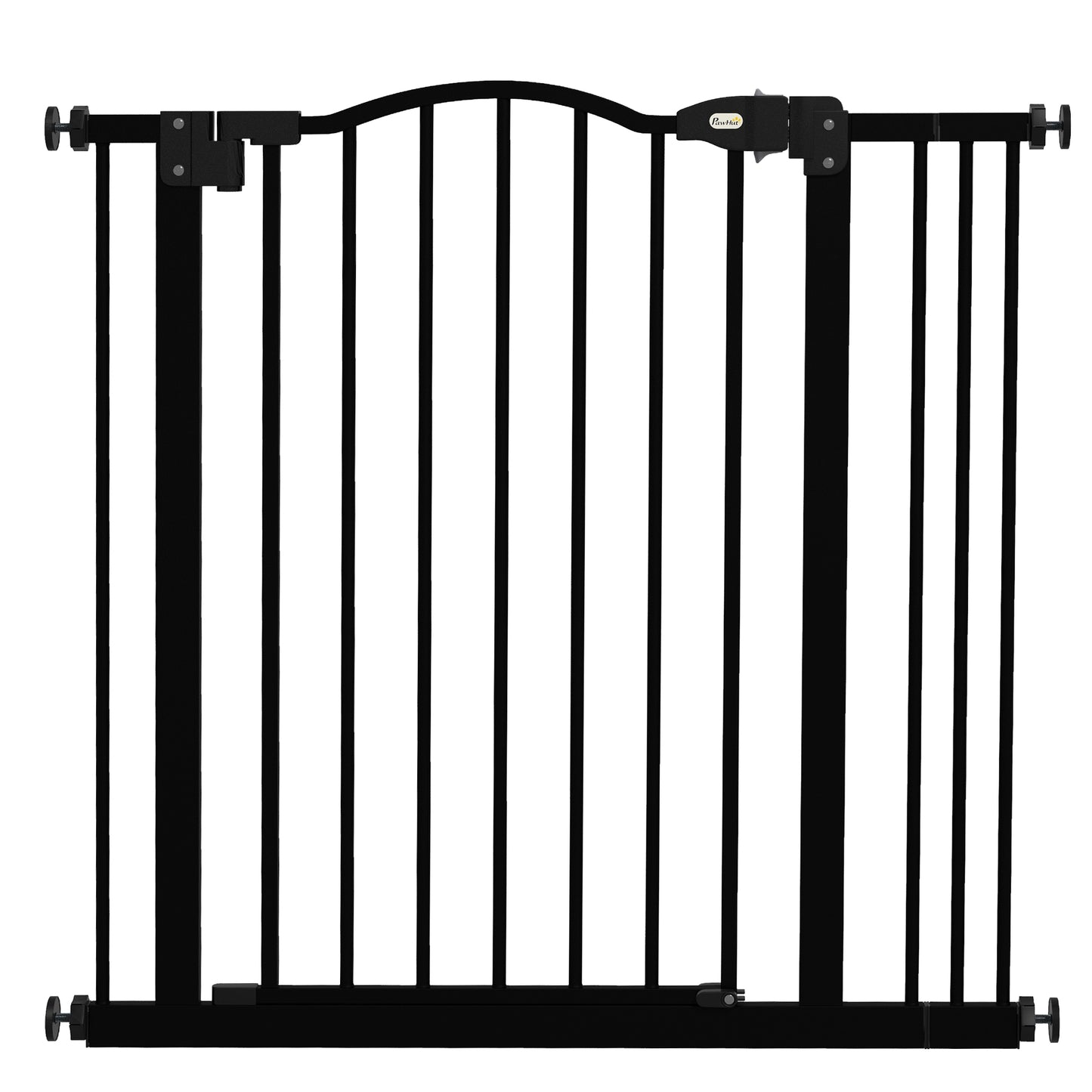 Photo of PawHut Metal 74-87cm Adjustable Pet Gate Safety Barrier w/ Auto-Close Door Black in Black colour on a white background