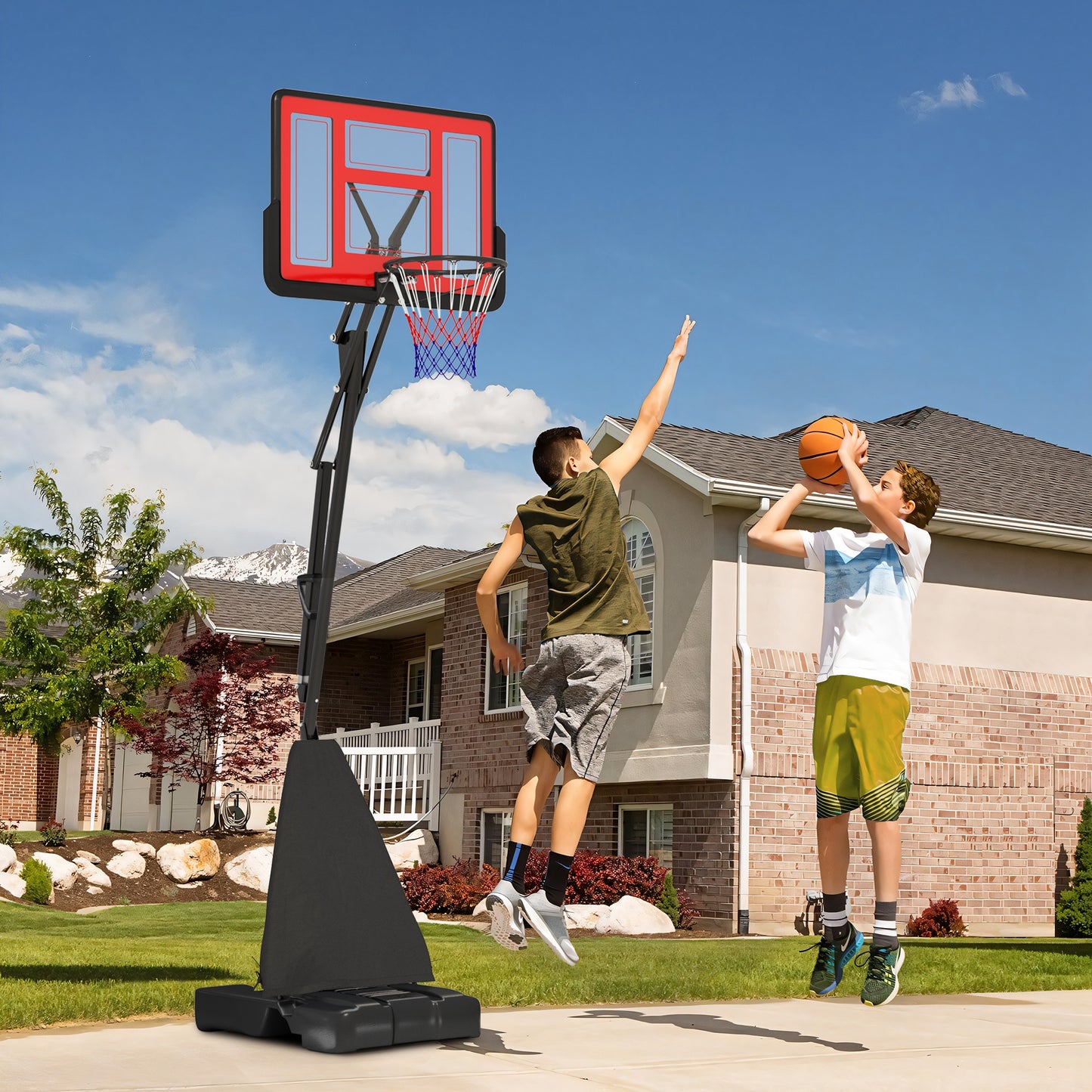 SPORTNOW 245-305cm Adjustable Basketball Hoop and Stand, with Wheels, Red