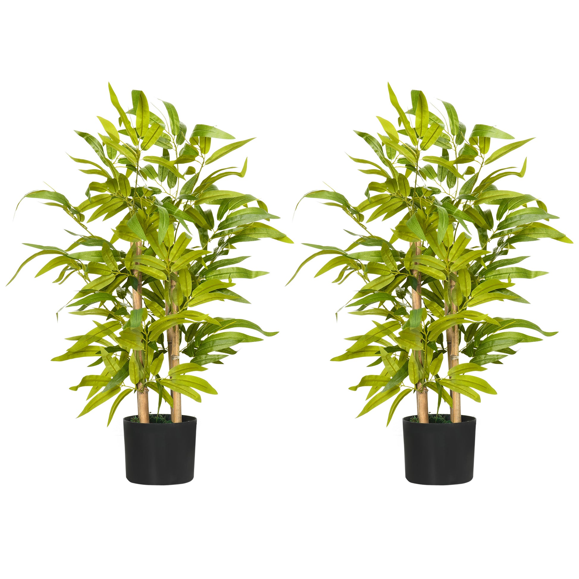 Photo of HOMCOM 2 PCs Artificial Plants Bamboo Tree in Pot Desk Fake Plants for Home Indoor Outdoor Decor, 15x15x60cm, Green in Green colour on a white background
