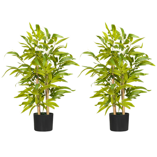 Photo of HOMCOM 2 PCs Artificial Plants Bamboo Tree in Pot Desk Fake Plants for Home Indoor Outdoor Decor, 15x15x60cm, Green in Green colour on a white background