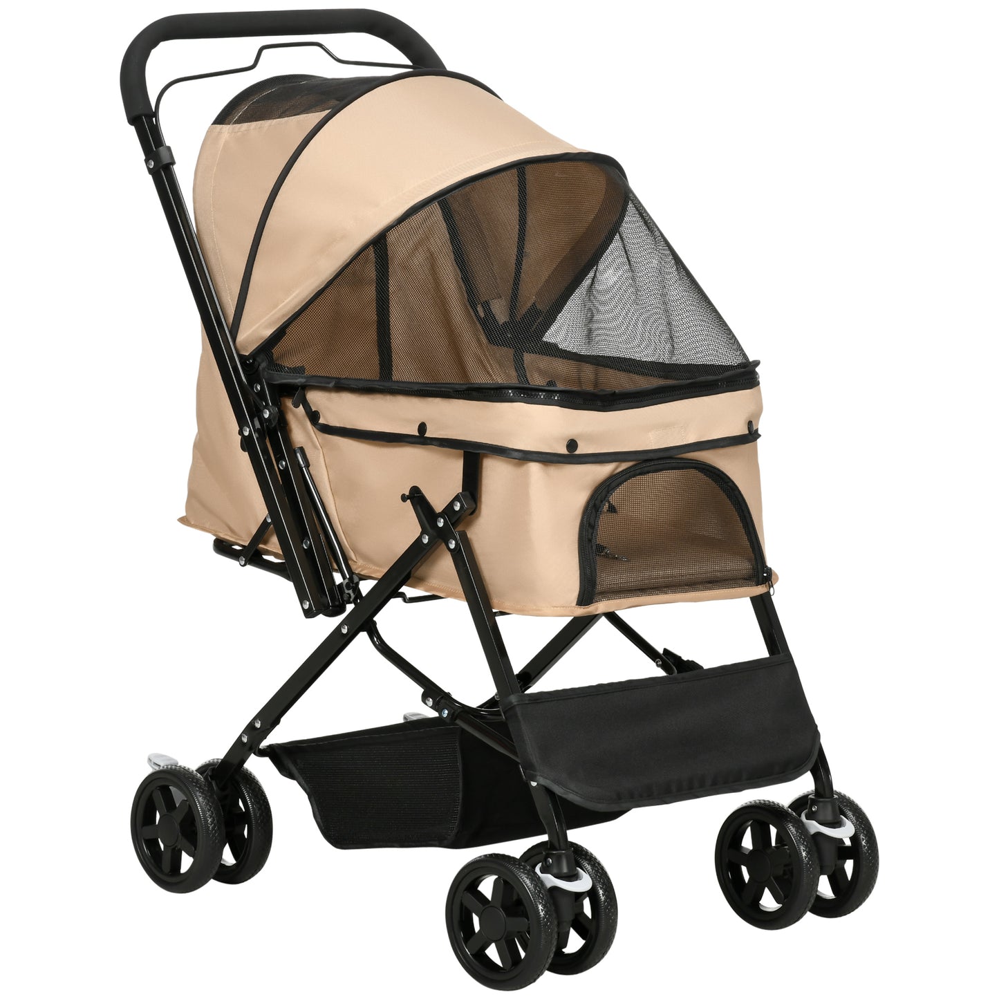 Photo of PawHut Pet Stroller Pushchair Foldable Travel Dog Cat Carriage w/ Reversible Handle Brake Basket in Basket colour on a white background