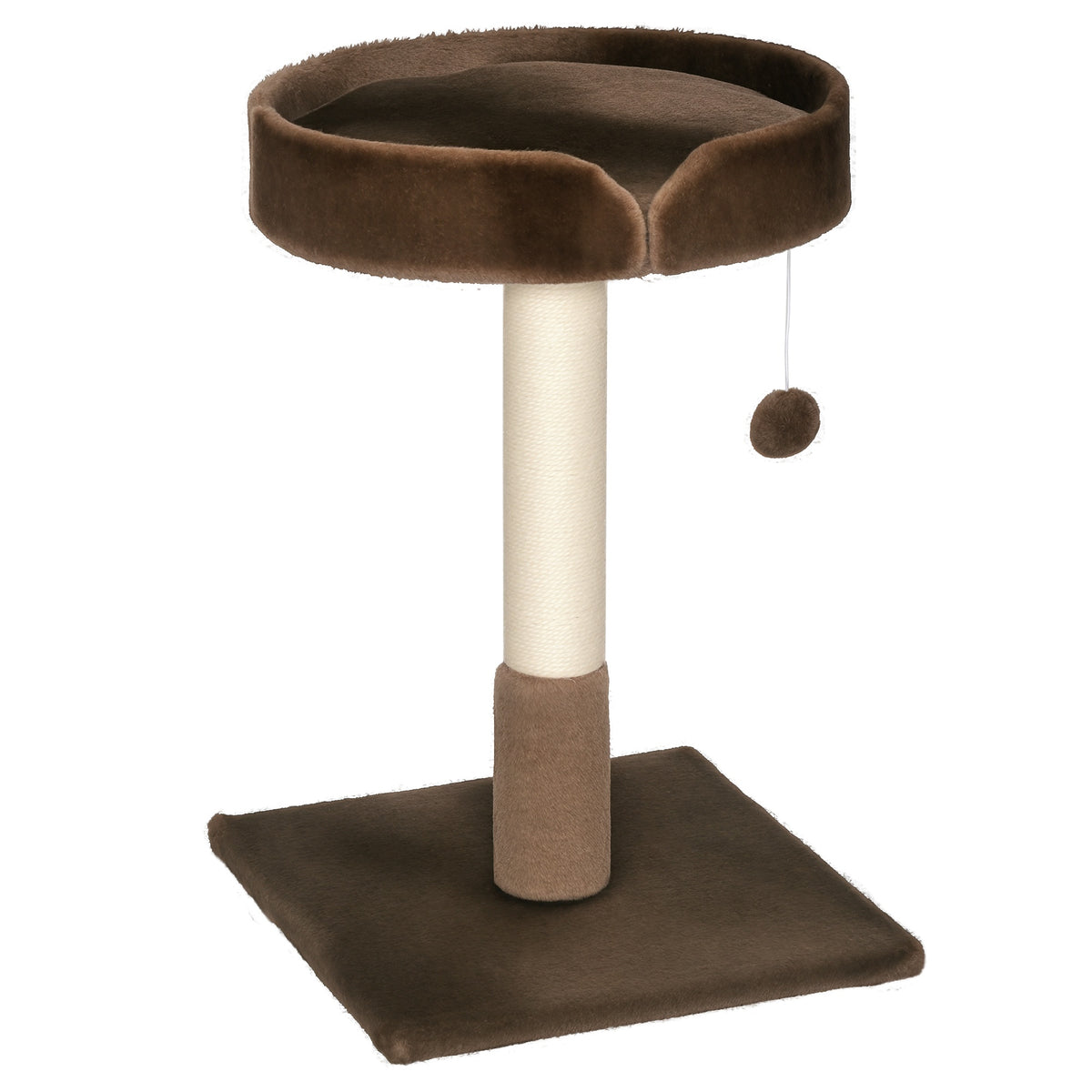 Photo of PawHut Small Cat Tree for Indoor Cats with Sisal Scratching Post Kitten Bed Cushion Ball Toy, Brown, 45x45x70 cm in cm colour on a white background