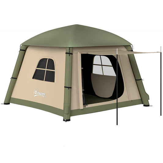 Photo of Outsunny Inflatable Camping Tent w/ Hand Pump, Easy Setup 1/2 Person Blow Up Tent Waterproof 190T Taffeta w/ Mesh Windows, Doors and Carry Bag, Brown in Brown colour on a white background