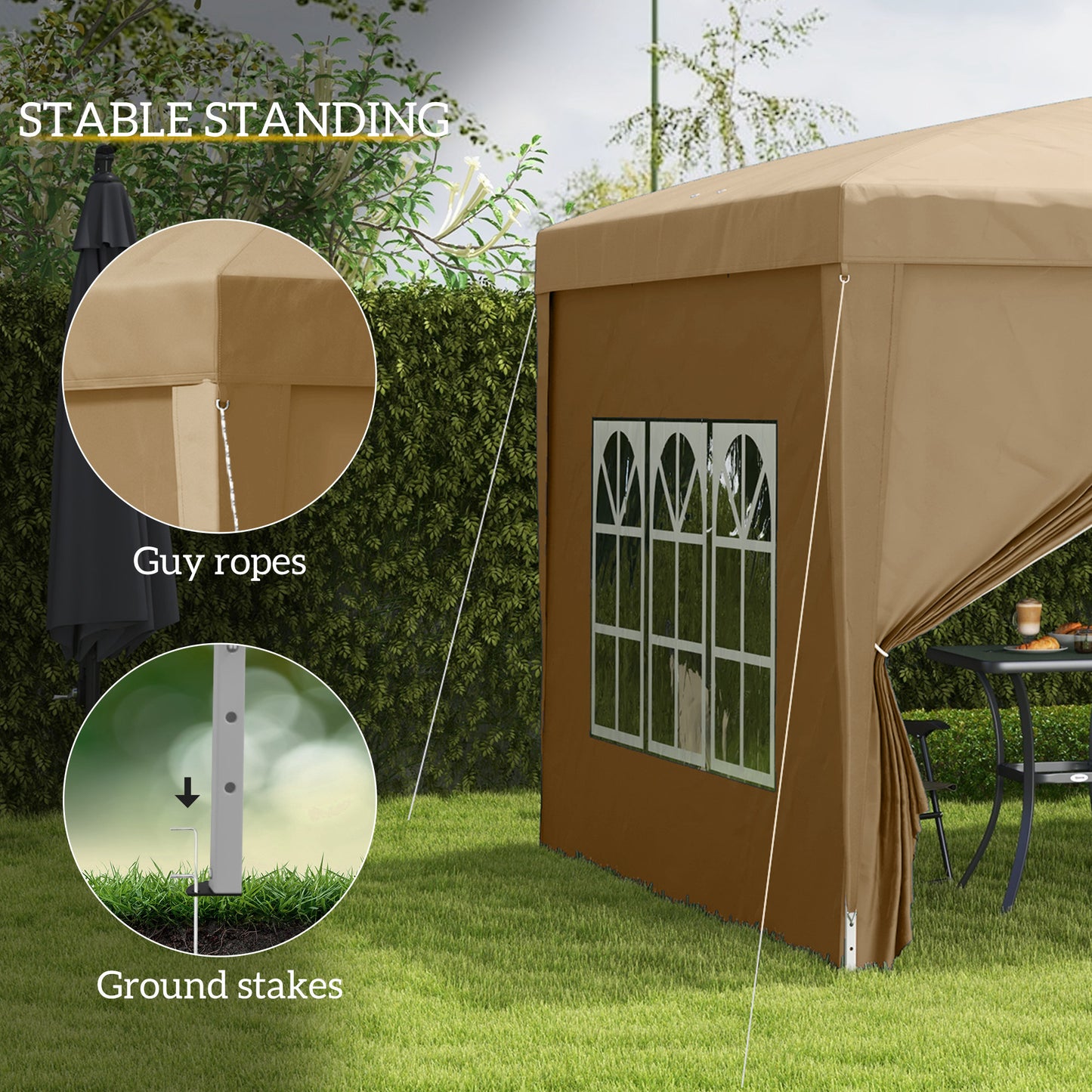 Outsunny 3x3(m) Pop-Up Gazebo, with Curtain Walls and Windows, Khaki
