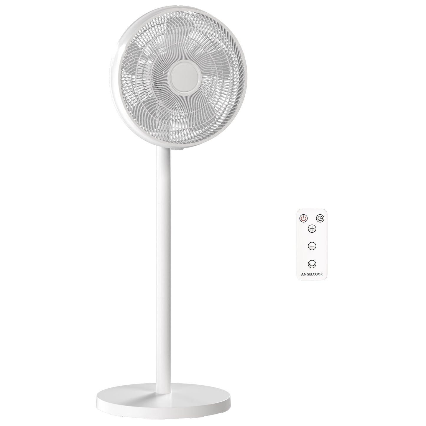 Photo of HOMCOM 40 cm Standing Fan, Cooling Floor Fan with 80° Oscillating, Adjustable Tilt and Height, 4 Speed, Remote Control, White in White colour on a white background