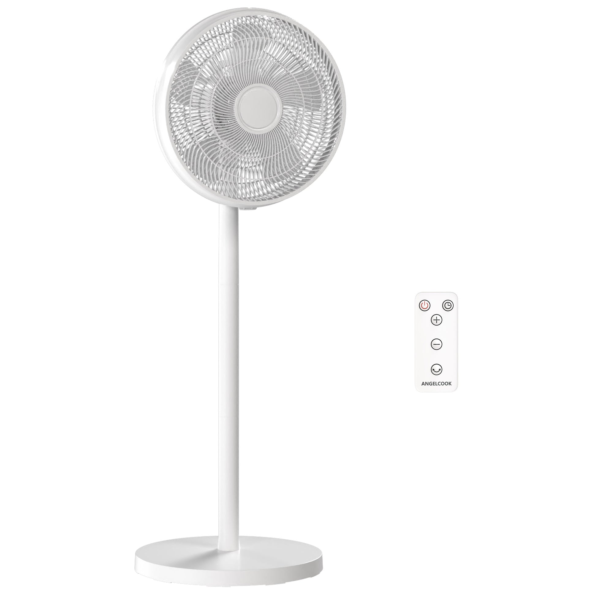 Photo of HOMCOM 40 cm Standing Fan, Cooling Floor Fan with 80° Oscillating, Adjustable Tilt and Height, 4 Speed, Remote Control, White in White colour on a white background