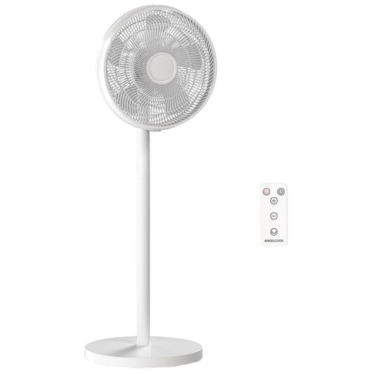 Photo of HOMCOM 40 cm Standing Fan, Cooling Floor Fan with 80° Oscillating, Adjustable Tilt and Height, 4 Speed, Remote Control, White in White colour on a white background