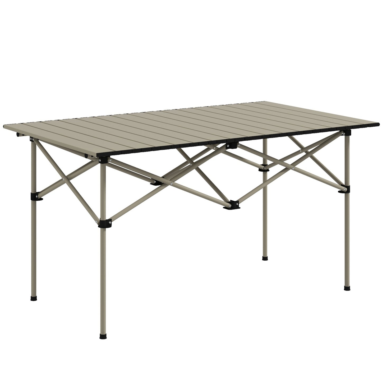 Photo of Outsunny Two-Seater Portable Aluminium Table, with Roll-Up Tabletop and Bag - Khaki in Khaki colour on a white background