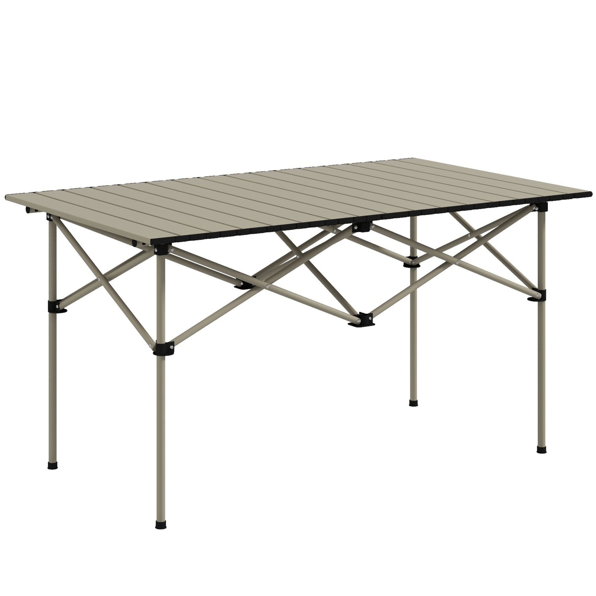 Photo of Outsunny Two-Seater Portable Aluminium Table, with Roll-Up Tabletop and Bag - Khaki in Khaki colour on a white background