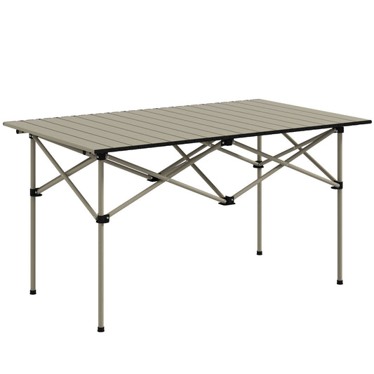 Photo of Outsunny Two-Seater Portable Aluminium Table, with Roll-Up Tabletop and Bag - Khaki in Khaki colour on a white background