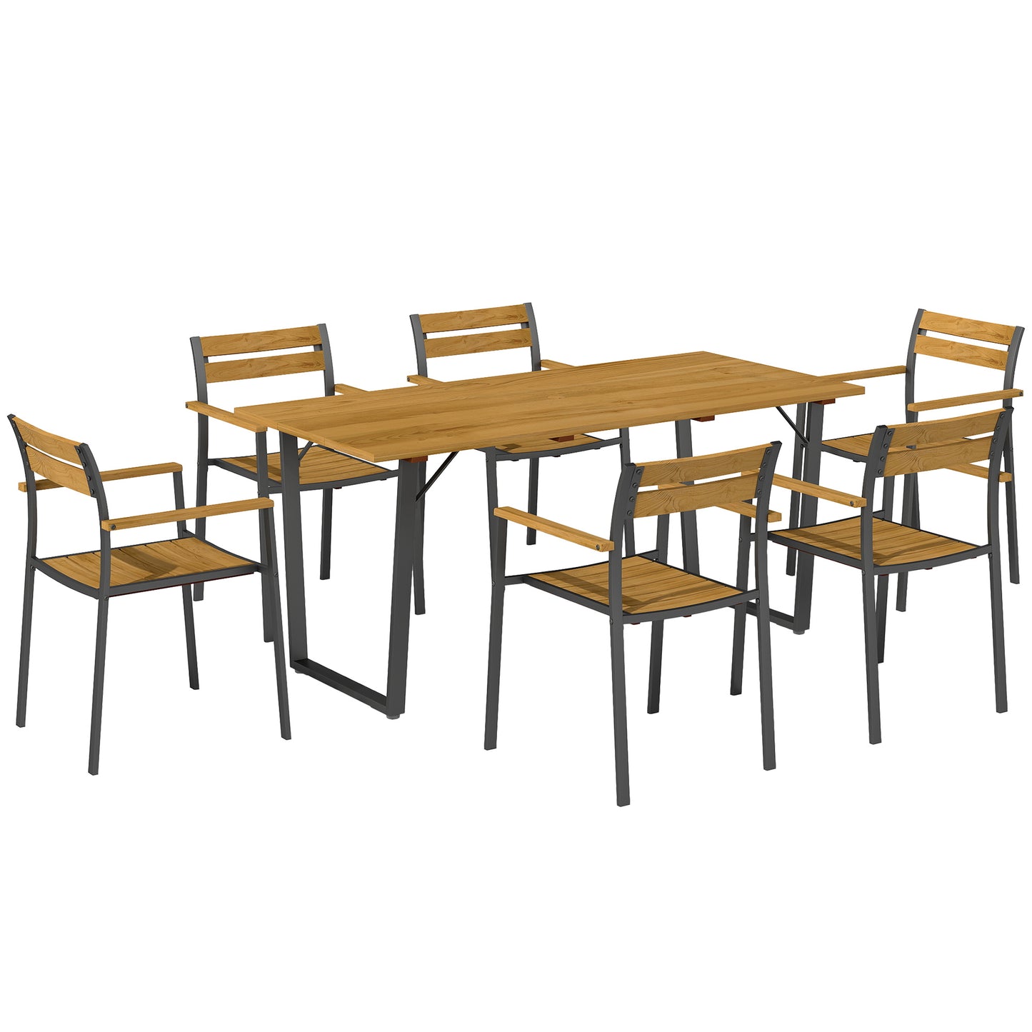 Photo of Outsunny Seven-Piece Wood Panel Patio Dining Set - Brown/Black in Brown/Black colour on a white background