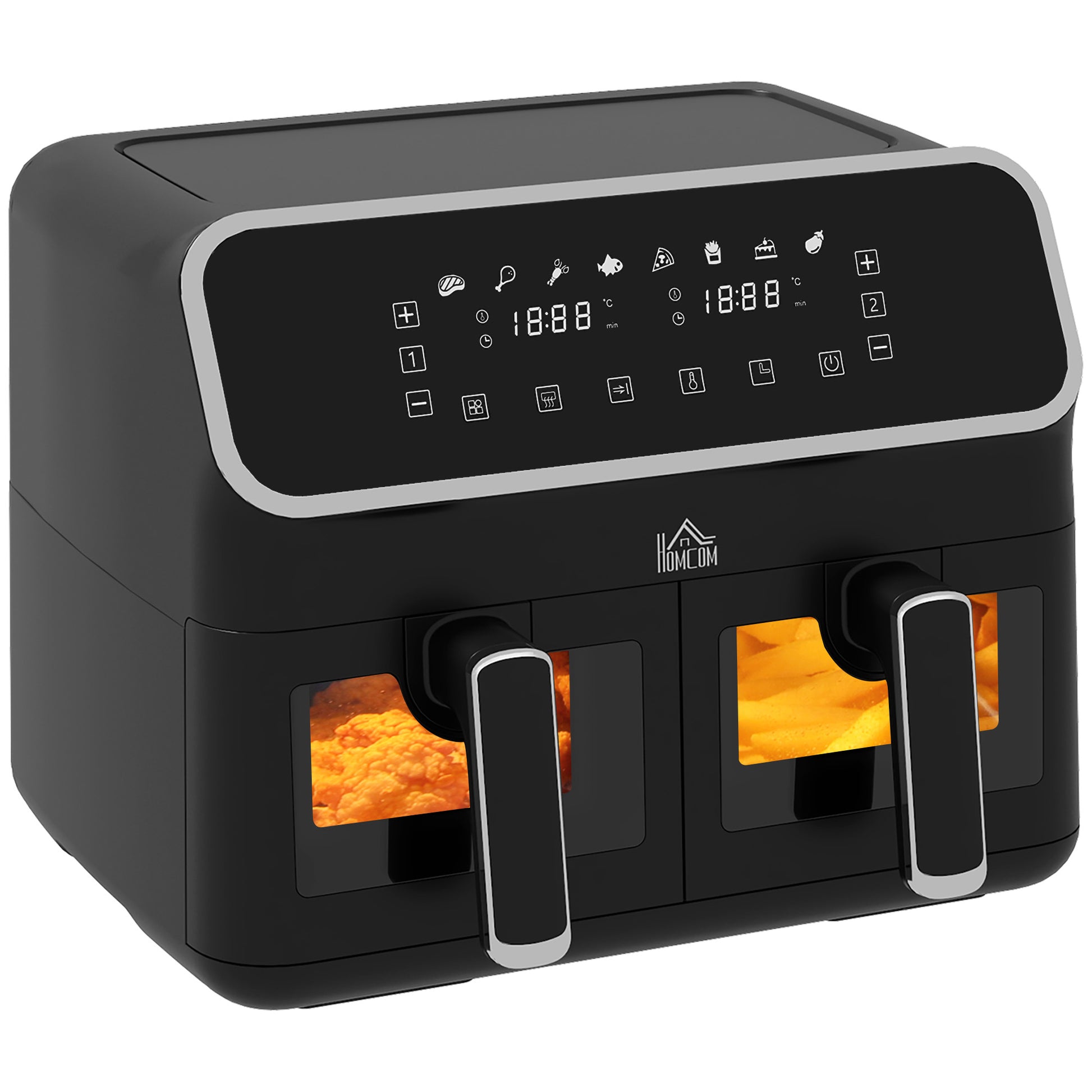 Photo of HOMCOM 8L Dual Basket Air Fryer, 80-200℃ Air Fryer Oven with 2 Baskets and Sync Function - Black/Silver in Black/Silver colour on a white background