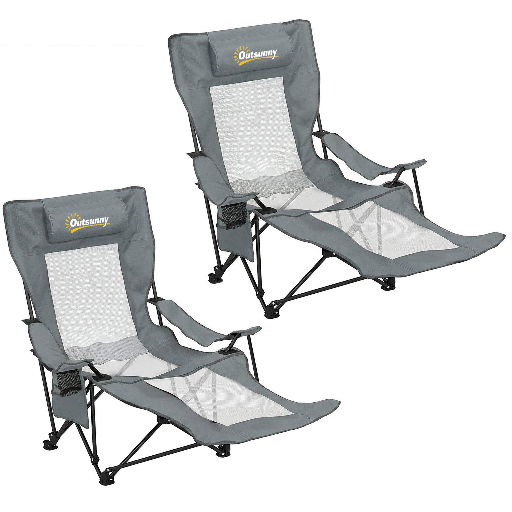 Photo of Outsunny Camping Chair Reclining Portable Camp Chair with Detachable Footrest Cup Holder Grey in Grey colour on a white background