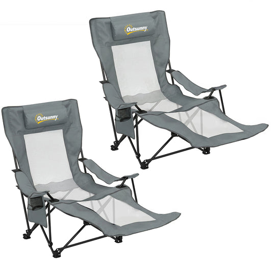 Photo of Outsunny Camping Chair Reclining Portable Camp Chair with Detachable Footrest Cup Holder Grey in Grey colour on a white background