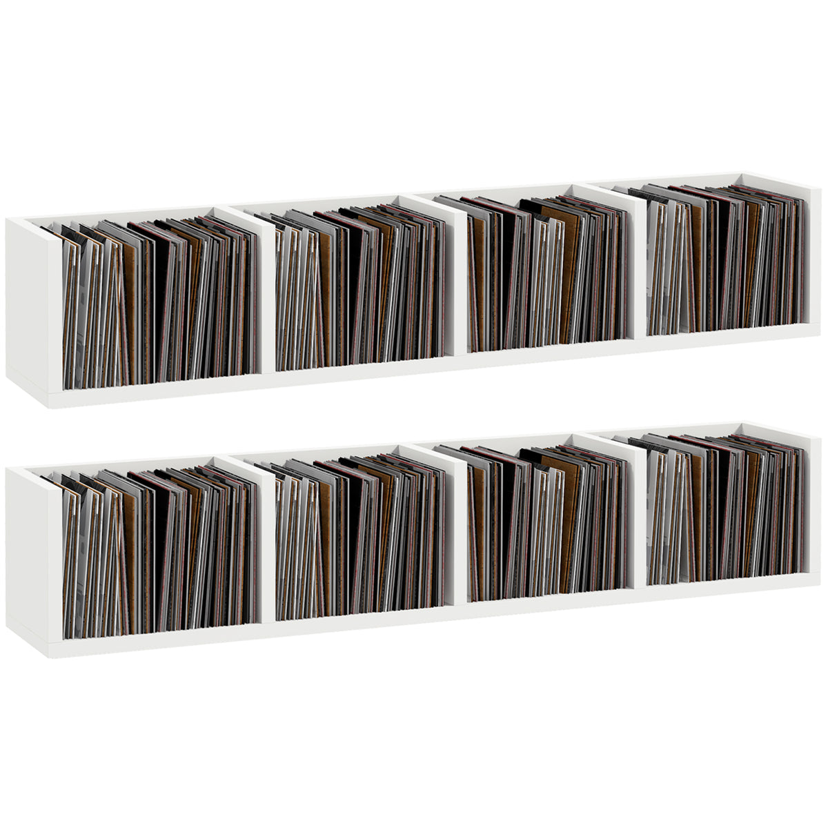 Photo of HOMCOM Wall Mount 84 CD / 56 DVD/Blu-ray/ Media Storage Rack 4 Cubes, Wooden Shelf Organiser Unit Bookcase Display, Set of 2, White in White colour on a white background