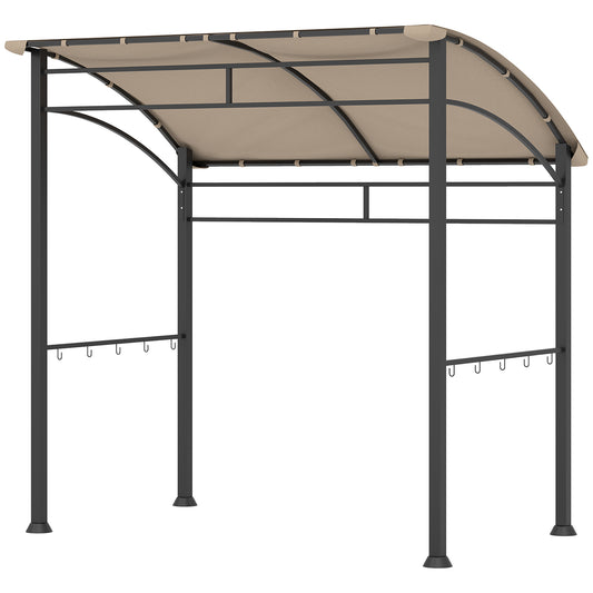 Photo of Outsunny 2.2 x 1.5 m BBQ Grill Gazebo Tent, Garden Grill with Metal Frame, Curved Canopy and 10 Hooks, Outdoor Sun Shade, Khaki in Khaki colour on a white background