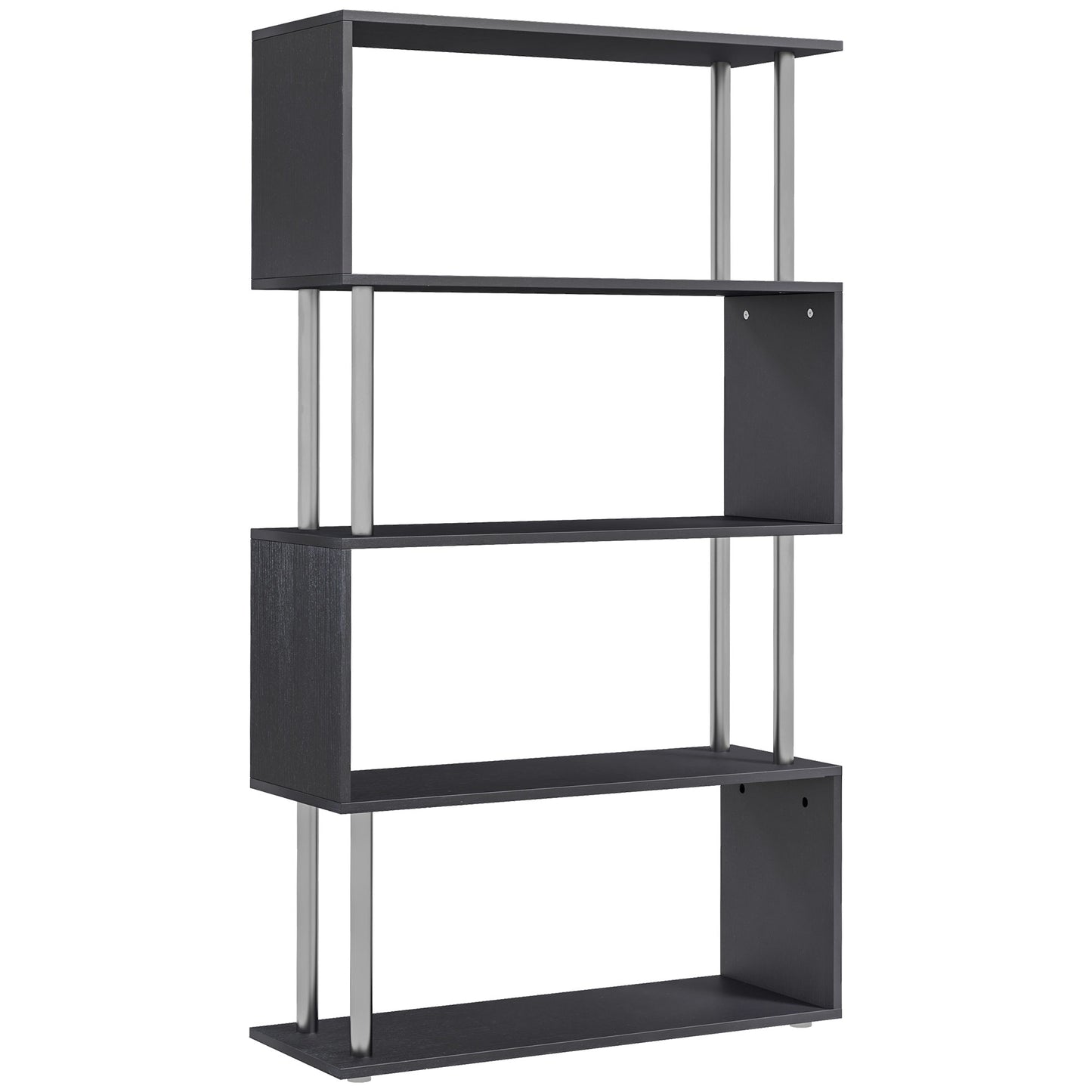Photo of HOMCOM S Shape Bookcase, 5 Tiers Bookshelf, Modern Freestanding Storage Shelf for Home Office, Study, Living Room, 80 x 30 x 145cm Black in Black colour on a white background