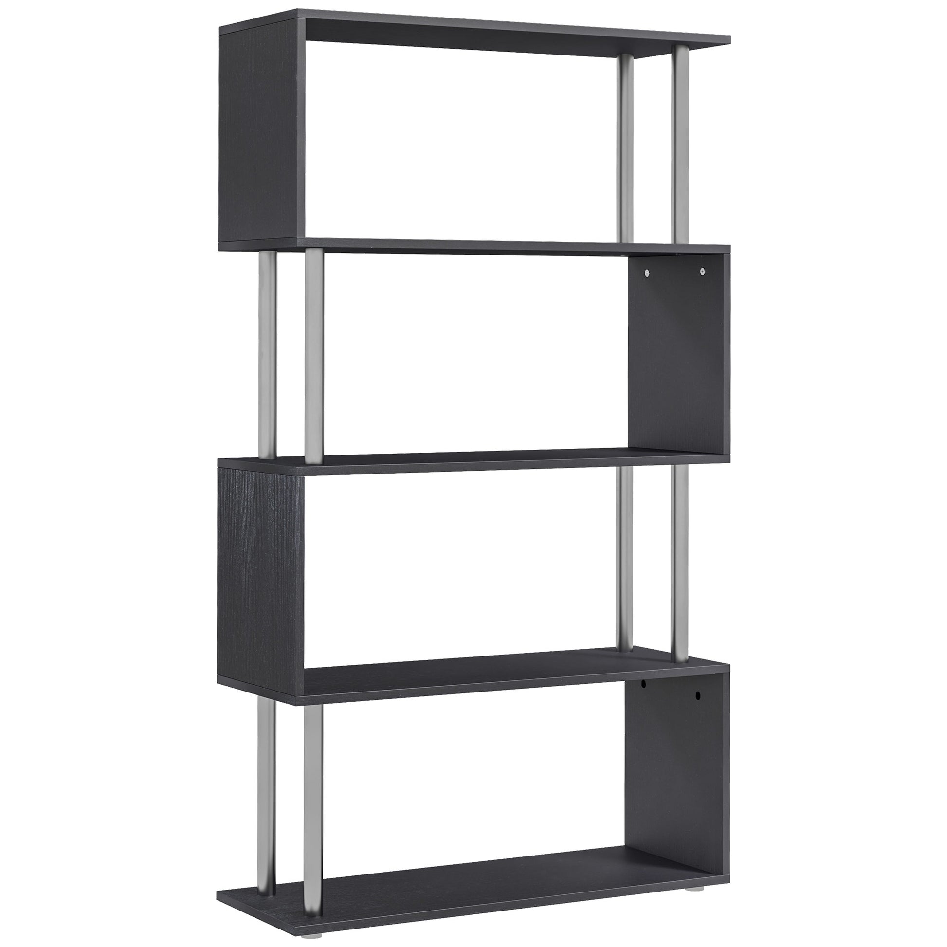 Photo of HOMCOM S Shape Bookcase, 5 Tiers Bookshelf, Modern Freestanding Storage Shelf for Home Office, Study, Living Room, 80 x 30 x 145cm Black in Black colour on a white background