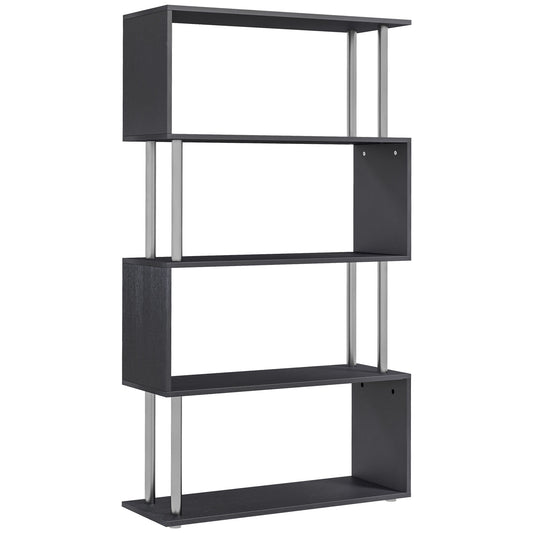 Photo of HOMCOM S Shape Bookcase, 5 Tiers Bookshelf, Modern Freestanding Storage Shelf for Home Office, Study, Living Room, 80 x 30 x 145cm Black in Black colour on a white background