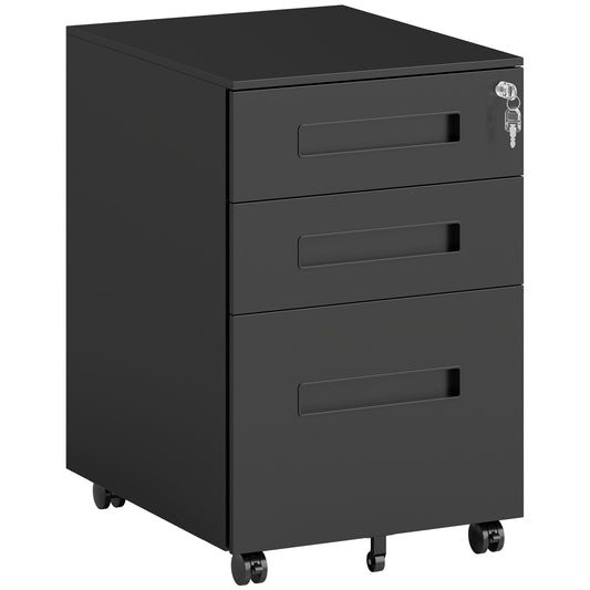 Photo of Vinsetto Three-Drawer Steel Filing Cabinet - Black in Black colour on a white background