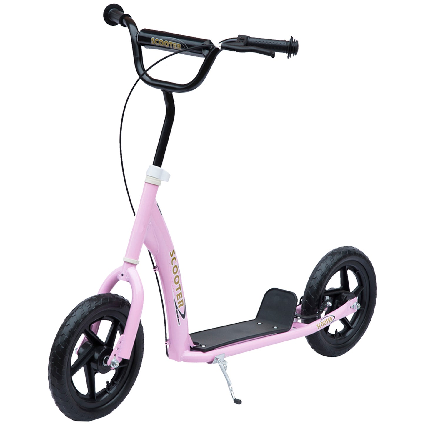 Photo of HOMCOM Kids Scooter Kick Scooter, with 12" EVA Tyres, Rear Brake, Big Wheels Scooter for 5-12 Years , Pink in Pink colour on a white background