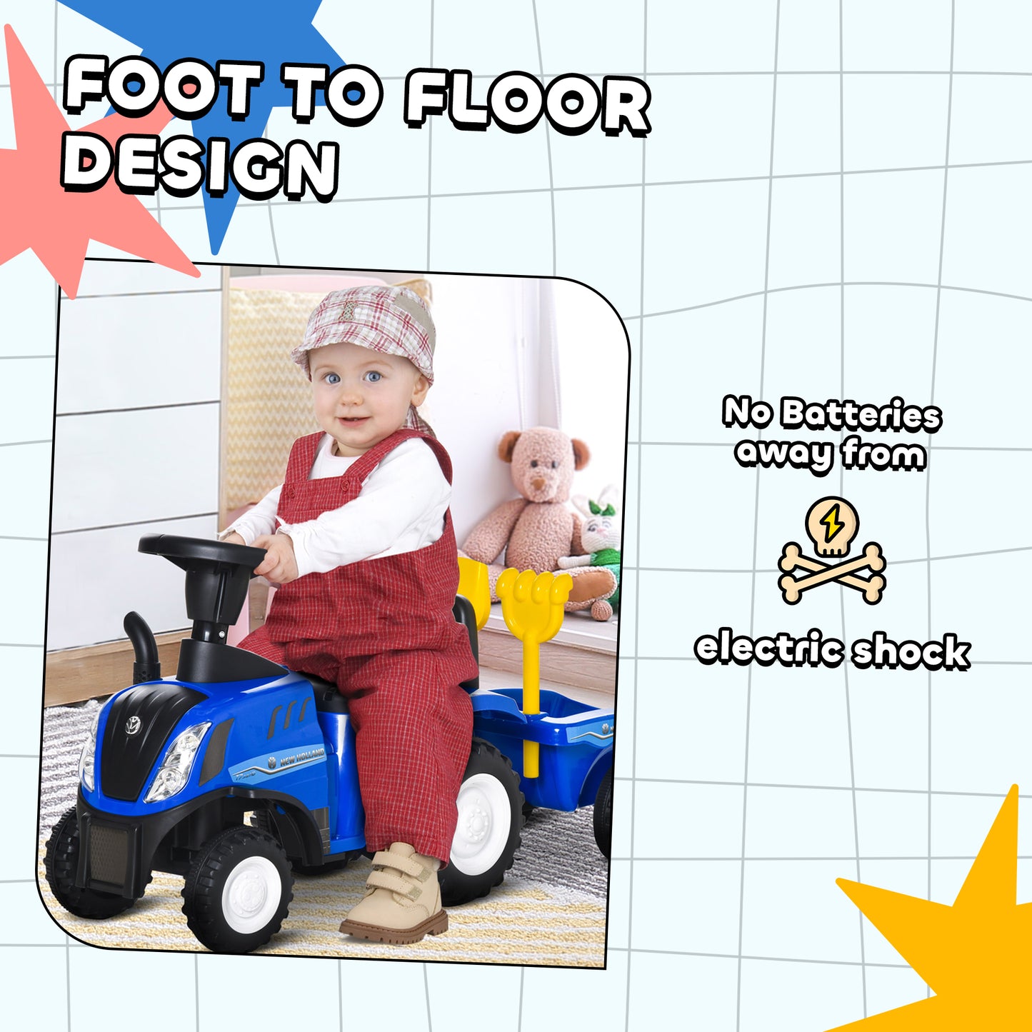 HOMCOM Ride On Tractor Toddler Walker Foot To Floor Slider w/ Horn Storage Steering Wheel for 1-3 Years Old Blue