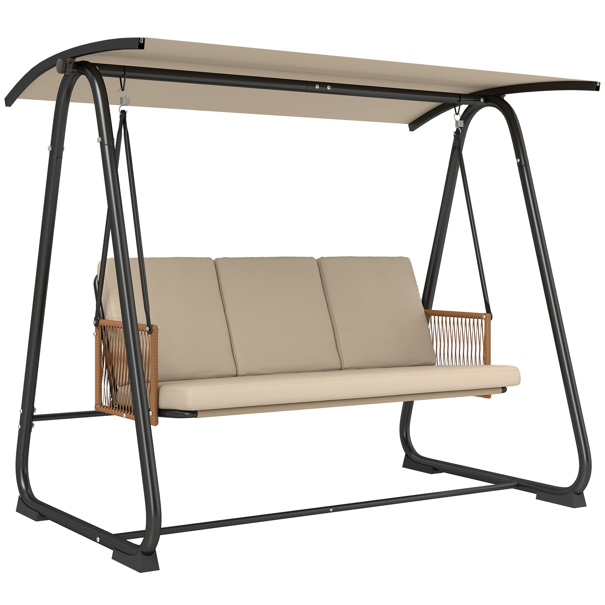 Photo of Outsunny 3 Seater Swing Chair with Adjustable Canopy, 360 kg Garden Swing Seat Outdoor Hammock Bench with Cushions, Sand Brown in Brown colour on a white background