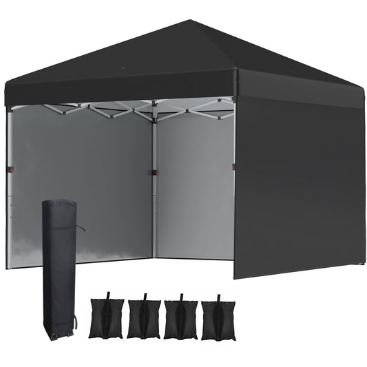 Photo of Outsunny 3 x 3 (M) Pop Up Gazebo Event Shelter, Height Adjustable Party Tent with 3 Sidewalls, Weight Bags and Wheeled Bag in Bag colour on a white background