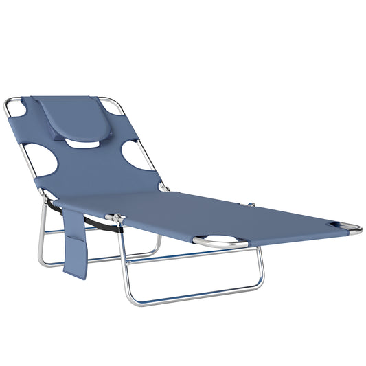 Photo of Outsunny 5-Position Adjustable Sun Lounger with Reading Hole and Side Pocket, Grey in Grey colour on a white background