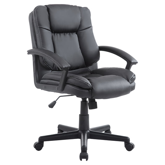 Photo of HOMCOM Desk Chair, PU Leather Office Chair with Adjustable Height and Swivel Wheels, for Home Work Study, Black in Black colour on a white background
