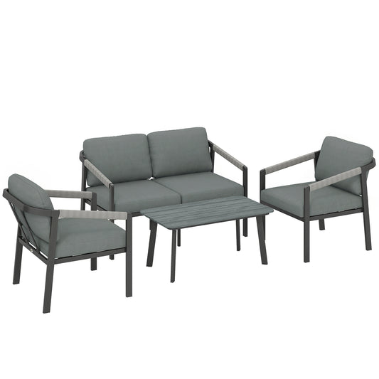 Photo of Outsunny Aluminium Garden Furniture Set, 4 Seater Outdoor Patio Furniture with Loveseat, 2 Armchairs, Slatted Table in Table colour on a white background