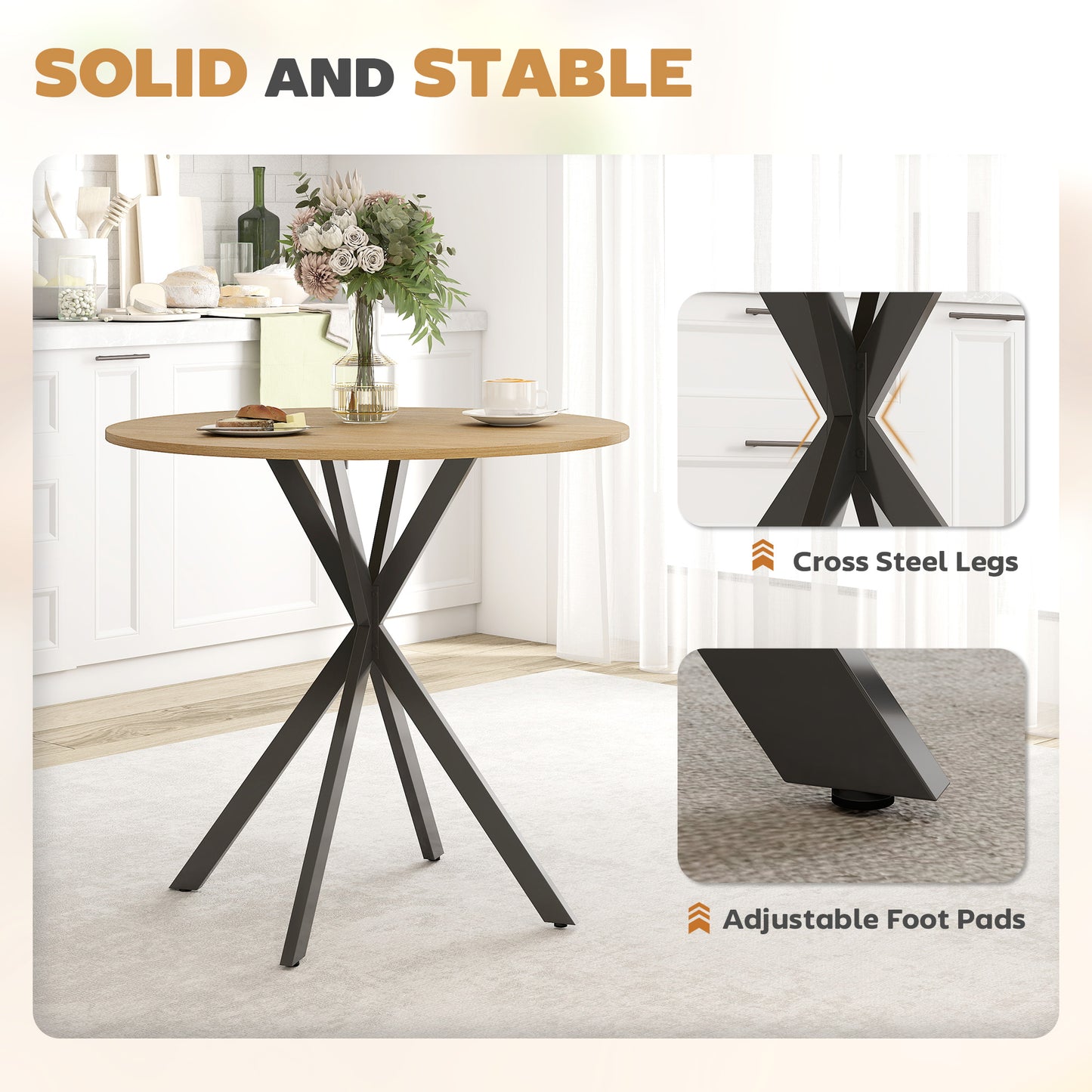 HOMCOM 80cm Industrial Round Dining Table - White Oak