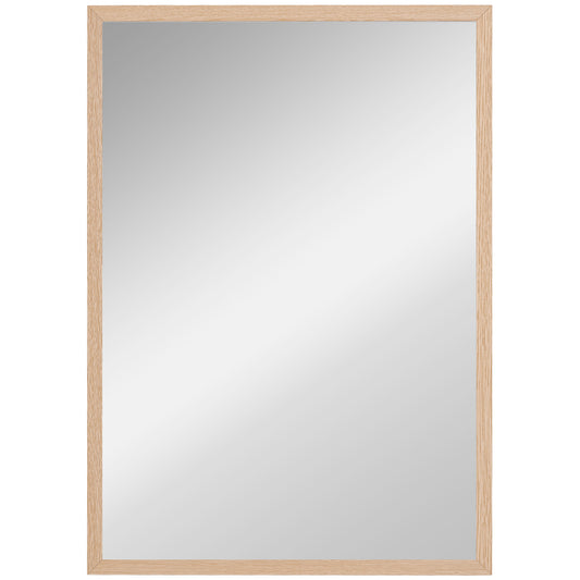 Photo of HOMCOM Wall Bathroom Mirror, 70 x 50 cm Wall-Mounted Mirror for Living Room, Bedroom, Hallway, Natural Wood in Wood colour on a white background