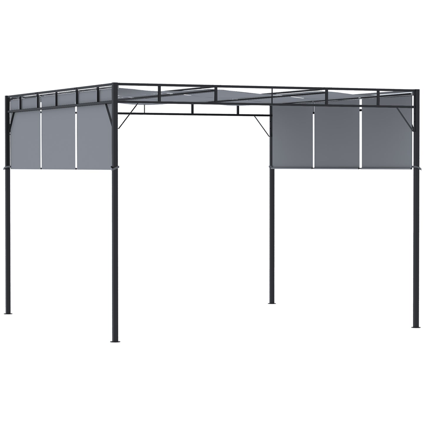 Photo of Outsunny 3 x 3(m) Steel Pergola Gazebo with Sliding Roof, Garden Gazebo Canopy Sun Shade Shelter for Outdoor, Deck, Patio, Dark Grey in Grey colour on a white background