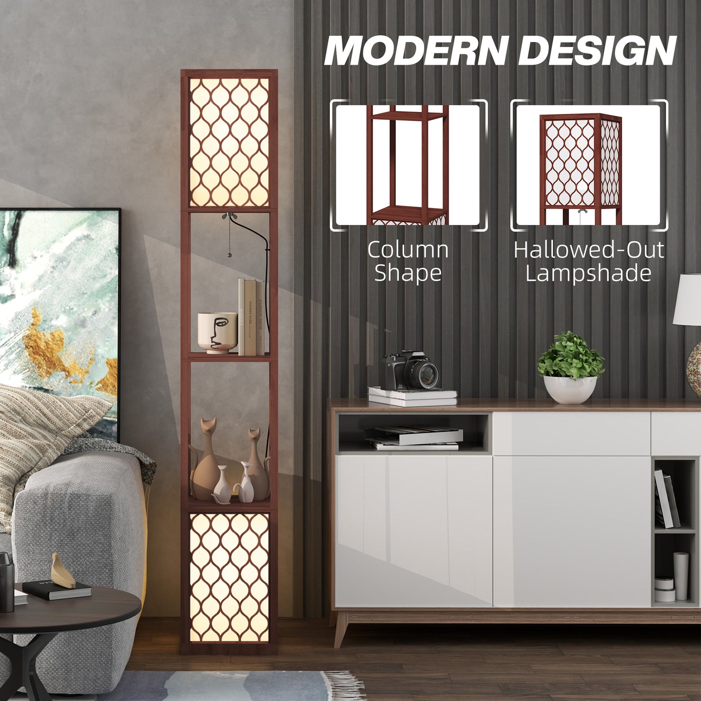 HOMCOM Duo Light Floor Shelves - Brown