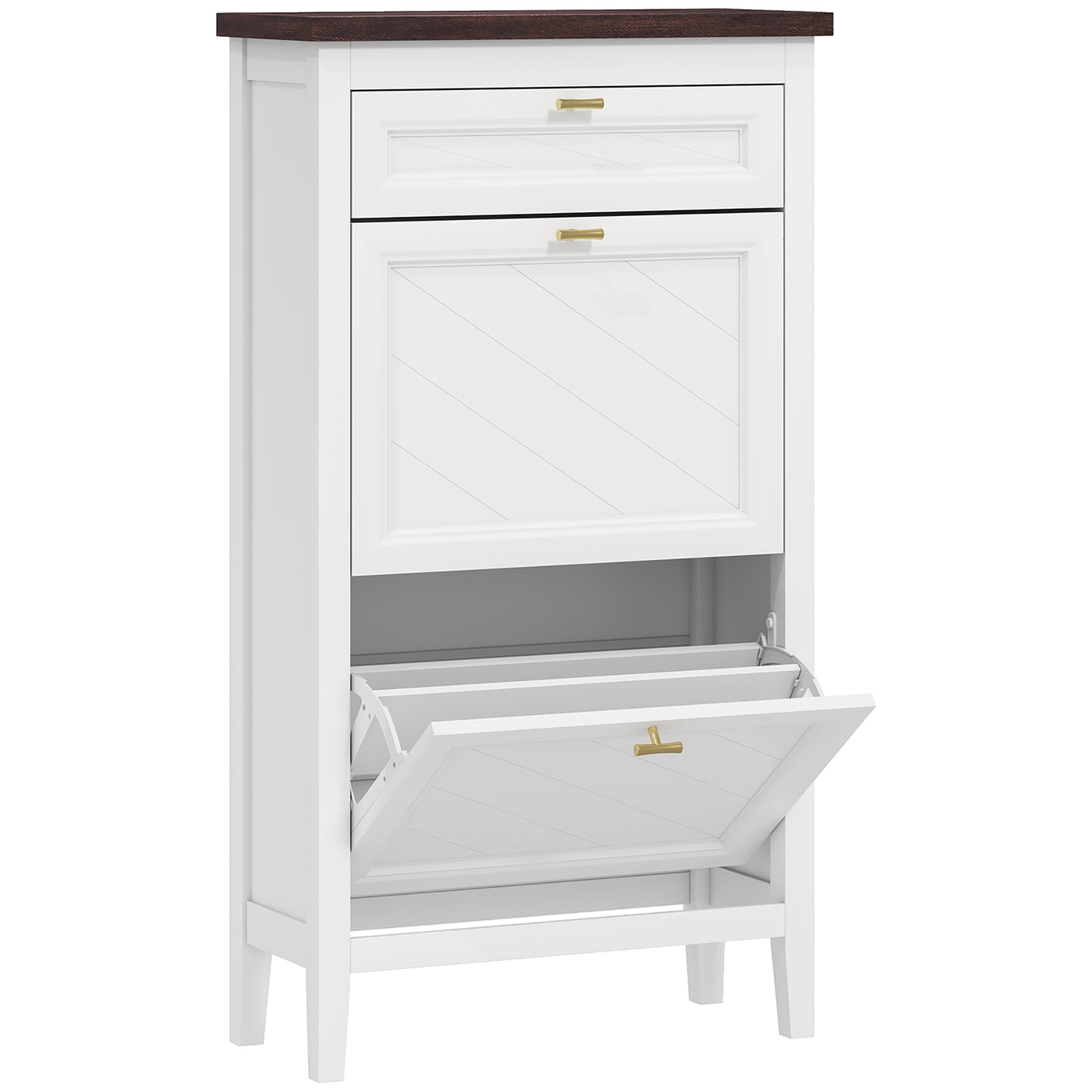 Photo of HOMCOM Shoe Cabinet with 2 Flip Drawers, Farmhouse Narrow Shoe Storage Cabinet with Adjustable Shelves, White in White colour on a white background