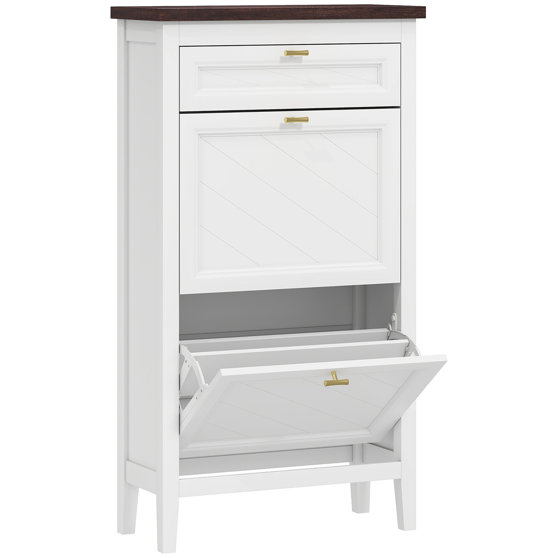 Photo of HOMCOM Shoe Cabinet with 2 Flip Drawers, Farmhouse Narrow Shoe Storage Cabinet with Adjustable Shelves, White in White colour on a white background