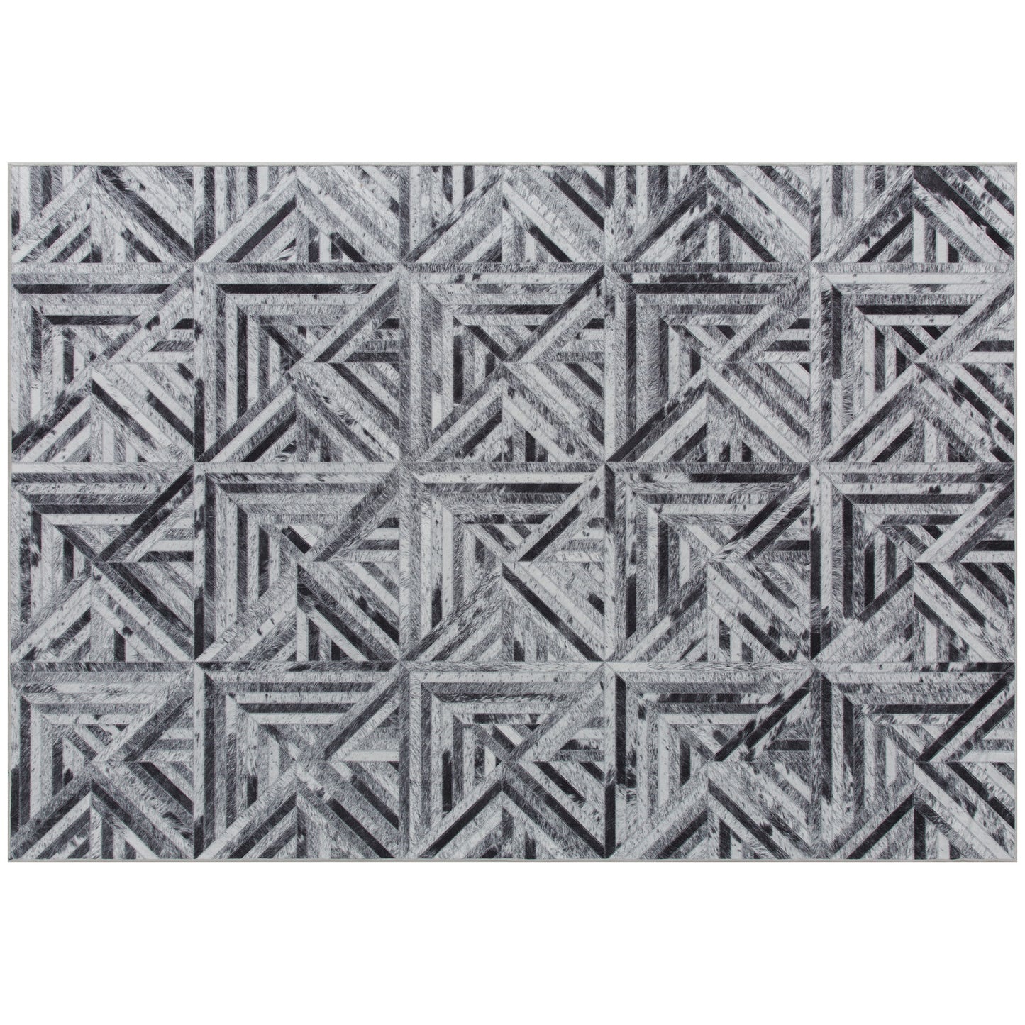Photo of HOMCOM Modern Area Rug, Triangle Pattern Non-Slip Washable Rug, Chenille Floor Carpet for Living Room, Bedroom, Dining Room, Home Office, 290 x 200 cm, Black in Black colour on a white background