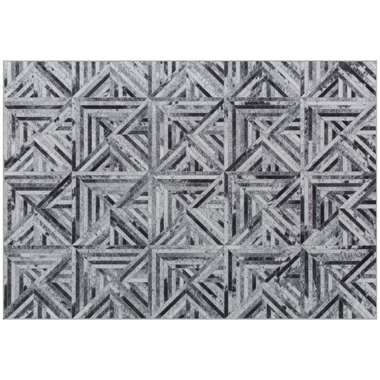 Photo of HOMCOM Modern Area Rug, Triangle Pattern Non-Slip Washable Rug, Chenille Floor Carpet for Living Room, Bedroom, Dining Room, Home Office, 290 x 200 cm, Black in Black colour on a white background