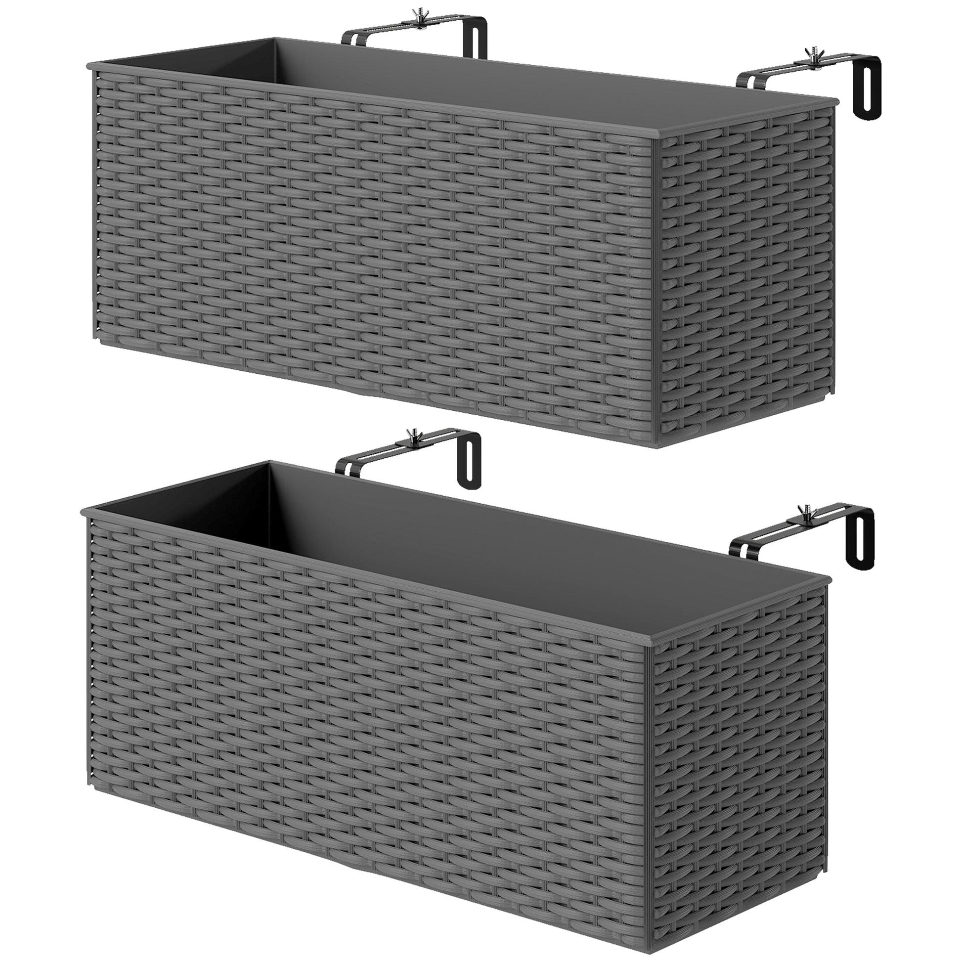 Photo of Outsunny Set of Two Rattan-Effect Planters - Grey in Grey colour on a white background